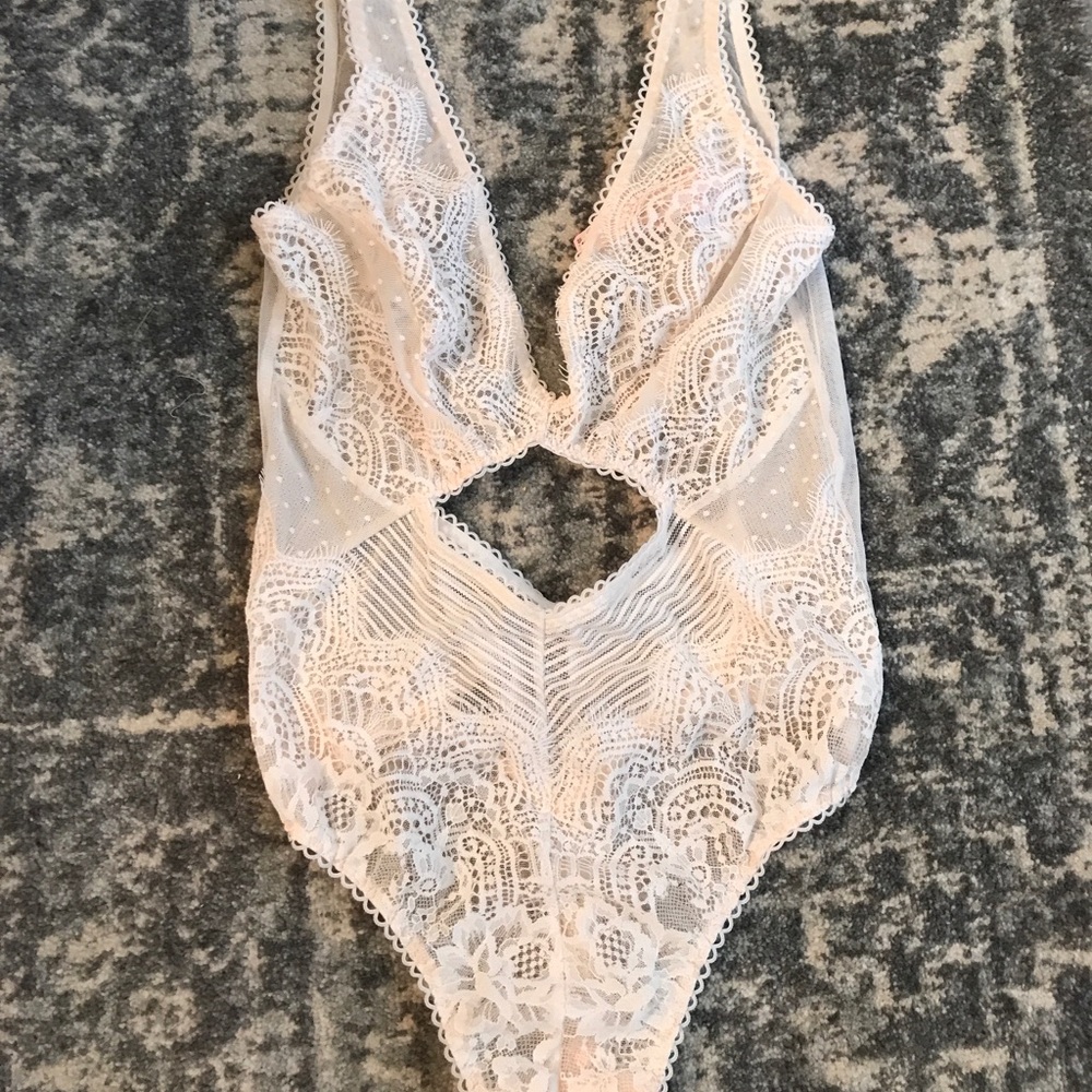 Dream Angel’s Floral Pace & Stripe Cutout Bodysuit